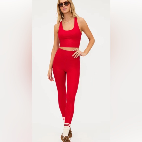 Beach Riot Pants - Red Athletic Crop Top and Leggings Set